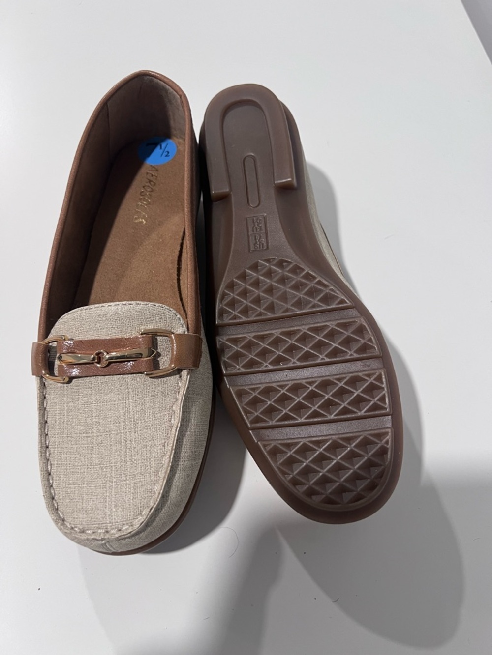 Aerosoles Neutral Linen-Look Loafers with Brown Trim - Picture 5 of 5
